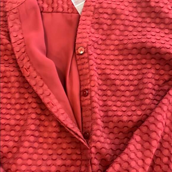 New Talbots Medium Red Long Sleeve Mandarin Collar Blouse - Picture 4 of 12